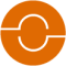 Abstraktes, kreisförmiges Logo-Icon in Orange, bestehend aus zwei ineinandergreifenden Halbkreisen